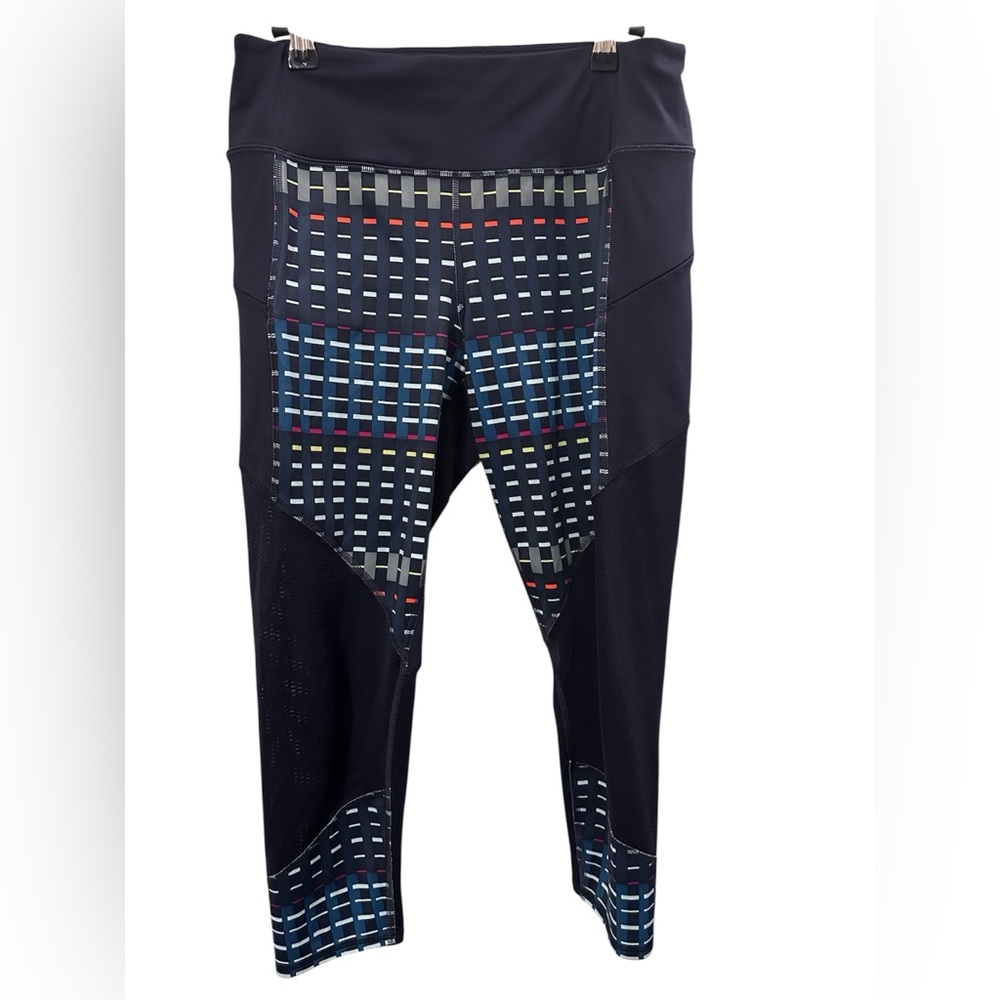Athleta 7/8 Navy & Multi-Color Patterned capri Leggings